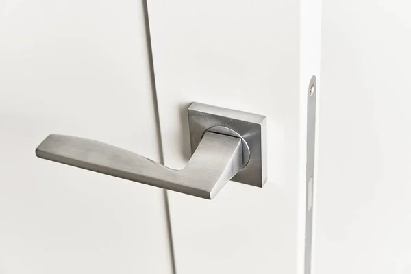 Silver Door Handle White Door Furniture Accesories Interior Element — Stock Photo, Image