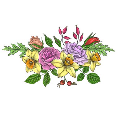 Vintage vektör çiçek bileşimi