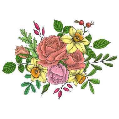 Vintage vektör çiçek bileşimi