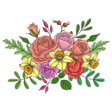 Vintage vektör çiçek bileşimi