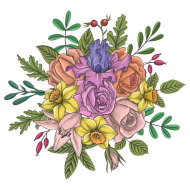 Vintage vektör çiçek bileşimi