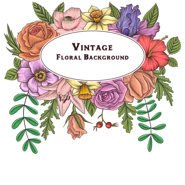 Komposisi vektor floral vintage - Stok Vektor