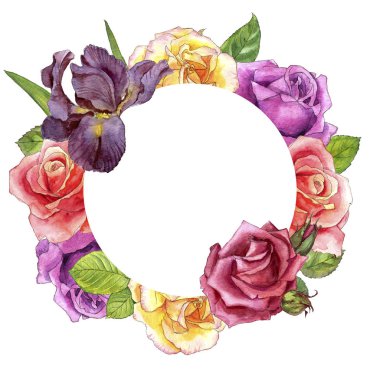 Sulu Boya çizim çiçekli çerçeve çiçek