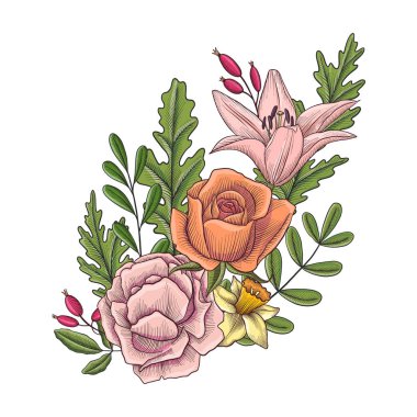 Vintage vektör çiçek bileşimi