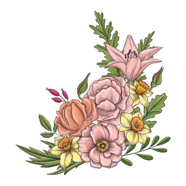 Vintage vektör çiçek bileşimi