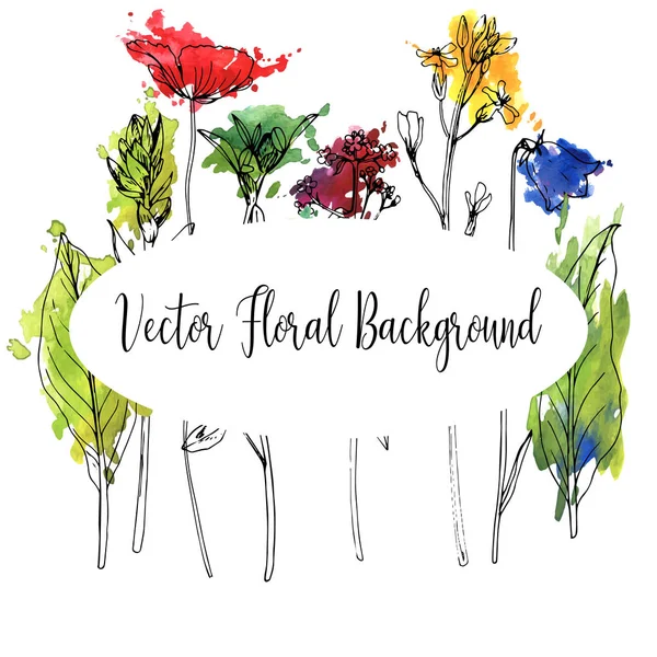 Dibujo vectorial hierbas y flores — Vector de stock