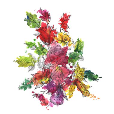 Vintage vektör çiçek bileşimi