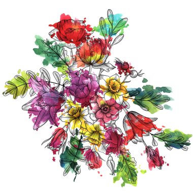 Vintage vektör çiçek bileşimi