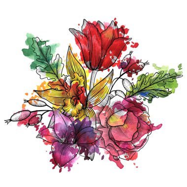 Vintage vektör çiçek bileşimi