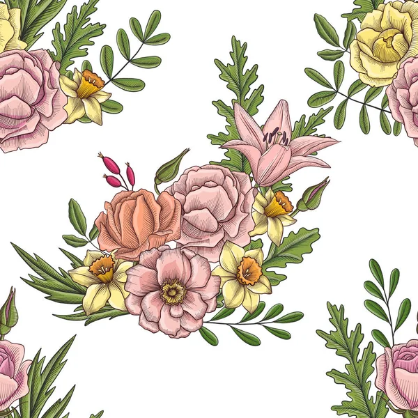 Vintage Vector Bloemen naadloos patroon — Stockvector