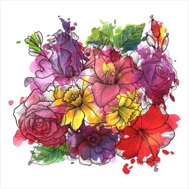 Vintage vektör çiçek bileşimi