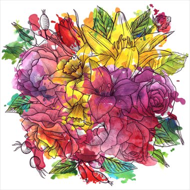 Vintage vektör çiçek bileşimi