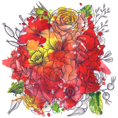 Vintage vektör çiçek bileşimi