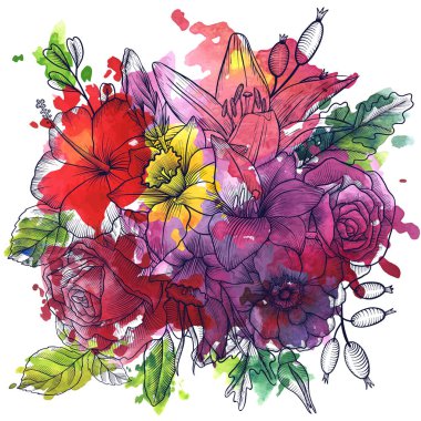 Vintage vektör çiçek bileşimi