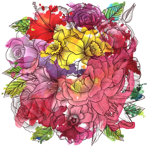 Vintage vektör çiçek bileşimi