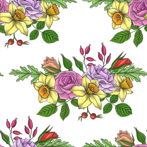 Vintage Vector Bloemen naadloos patroon — Stockvector