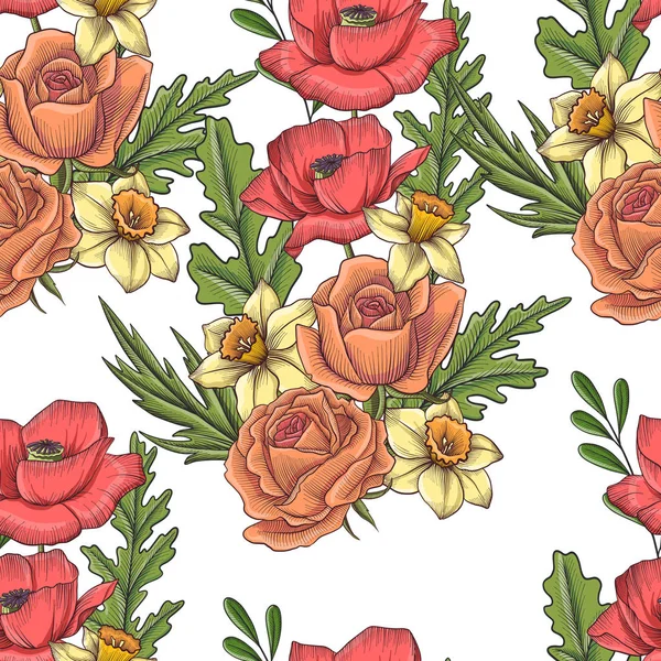 Vintage Vector Bloemen naadloos patroon — Stockvector