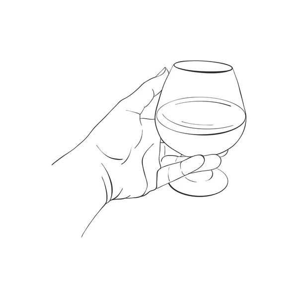 Mano con vaso de coñac — Vector de stock