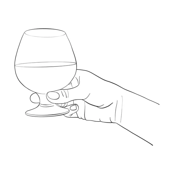 Mano con vaso de coñac — Vector de stock