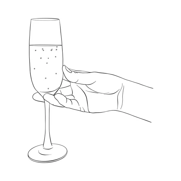 Hand med glas Champagne — Stock vektor