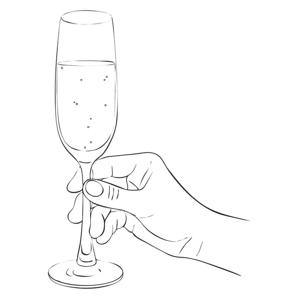 Hand med glas Champagne — Stock vektor