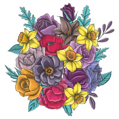 Vintage vektör çiçek bileşimi