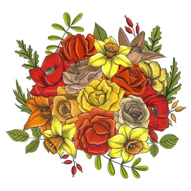 Vintage vektör çiçek bileşimi