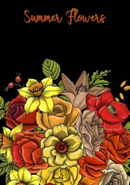 Vintage vektör çiçek bileşimi