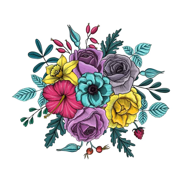 Vintage vektör çiçek bileşimi