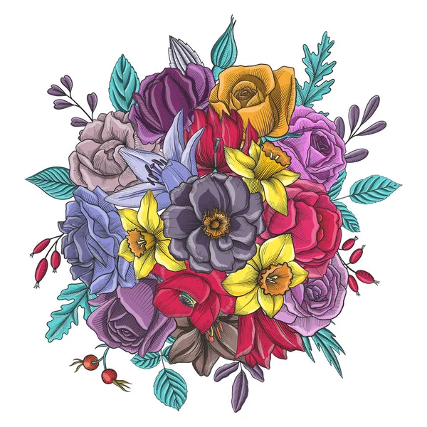 Vintage vektör çiçek bileşimi