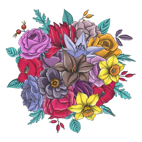 Vintage vektör çiçek bileşimi