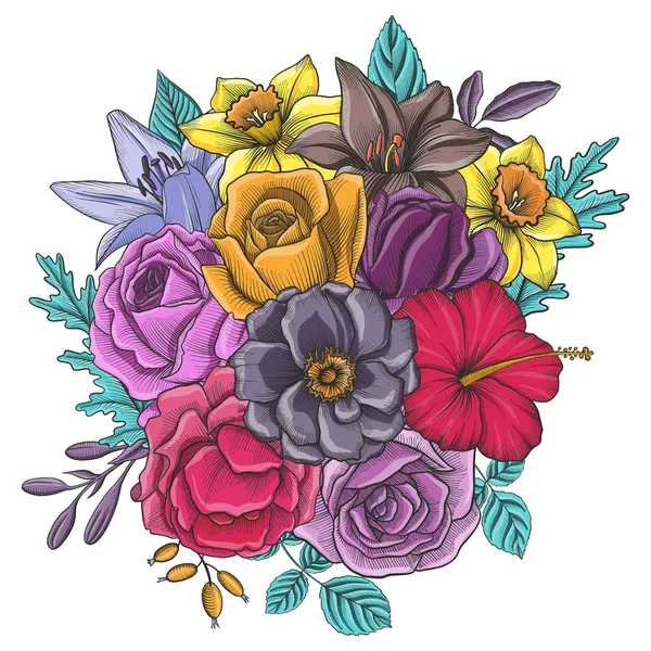 Vintage vektör çiçek bileşimi