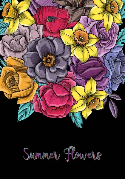 Vintage vektör çiçek bileşimi