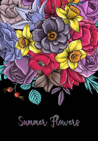 Vintage vektör çiçek bileşimi