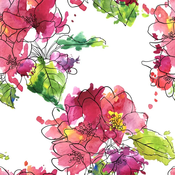 Modèle sans couture vectoriel avec des fleurs de pomme — Image vectorielle