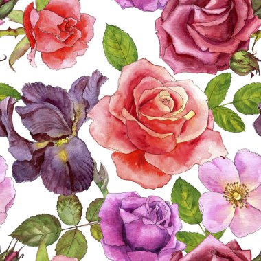 Sulu Boya çizim gül ile Seamless Modeli