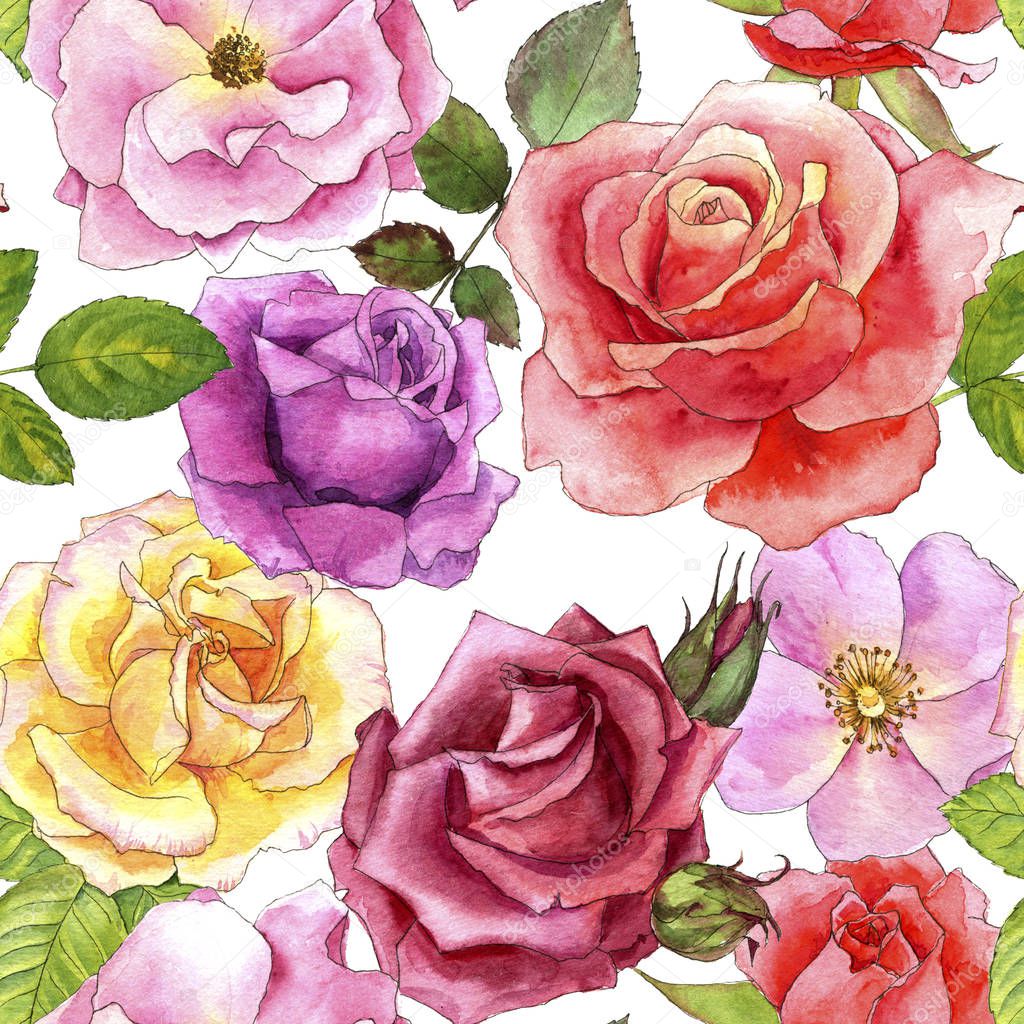 seamless pattern with watercolor drawing roses