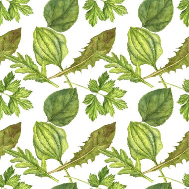 Yeşil yaprakları ile sulu boya Dikişsiz desen