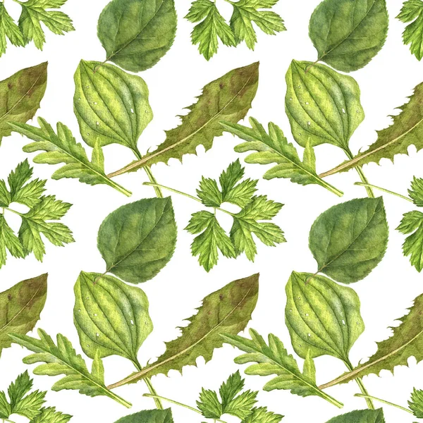 Akvarell seamless mönster med gröna blad — Stockfoto