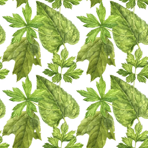 Watercolor seamless pattern with green leaves — Stock Photo, Image