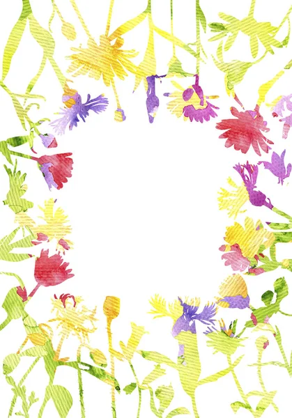 Watercolor silhouettes of wild flowers — Stock Photo, Image