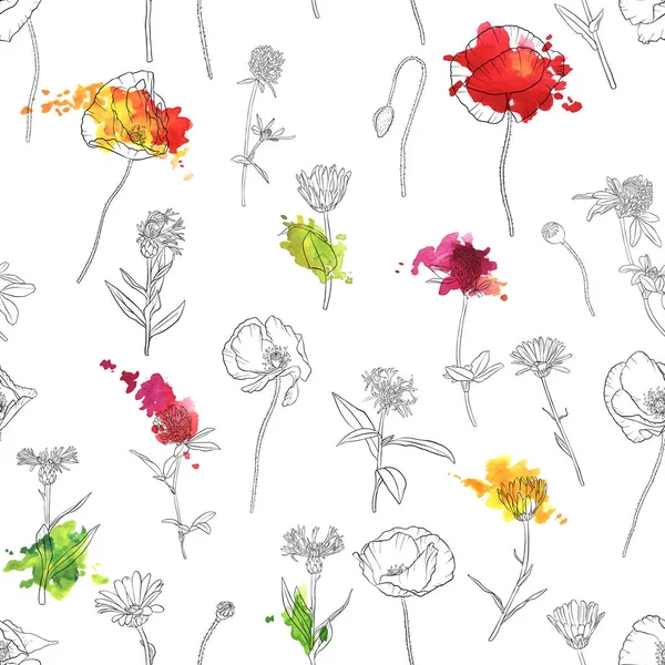 Modèle vectoriel sans couture avec dessin de fleurs — Image vectorielle