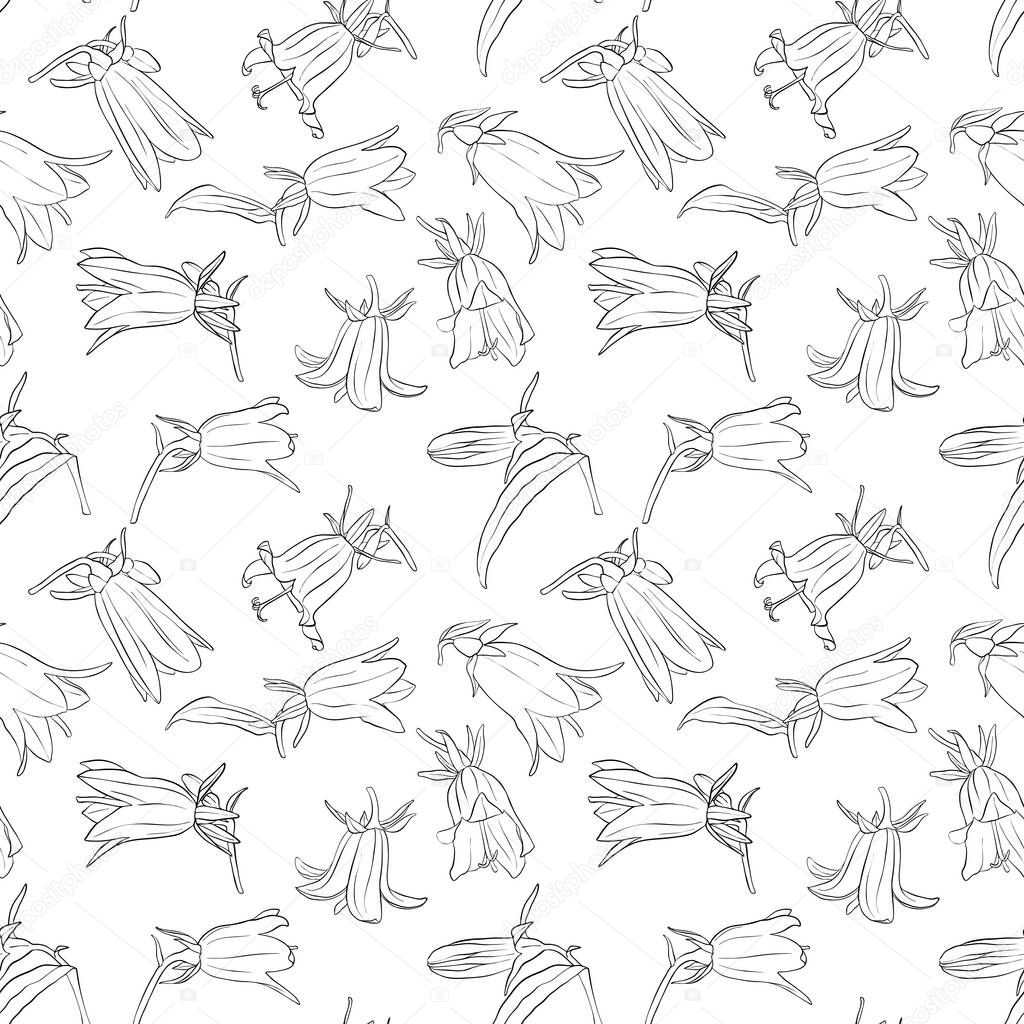 vector seamless pattern with drawing bell flowers