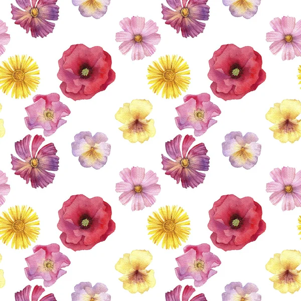 Bezešvé vzor akvarel výkresu květy — Stock fotografie