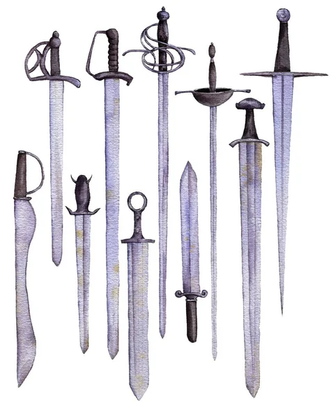 Watercolor swords at white background — Stock Photo, Image