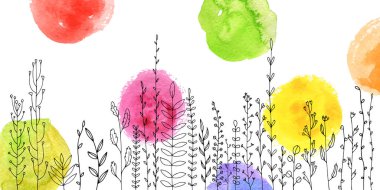 Arka plan bitki ve çiçek çizim ile