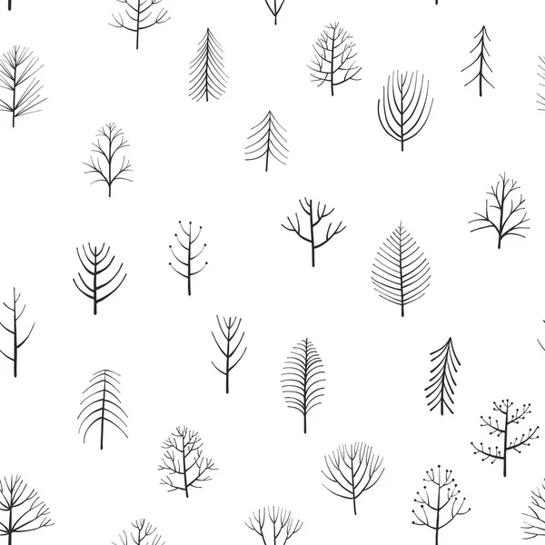 Vector seamless patterns with doodle trees — Stock Vector