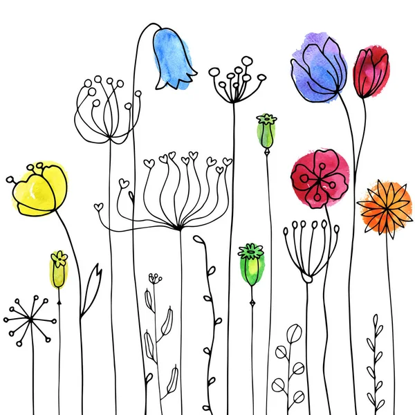 Фон с рисунком трав и цветов — стоковый вектор