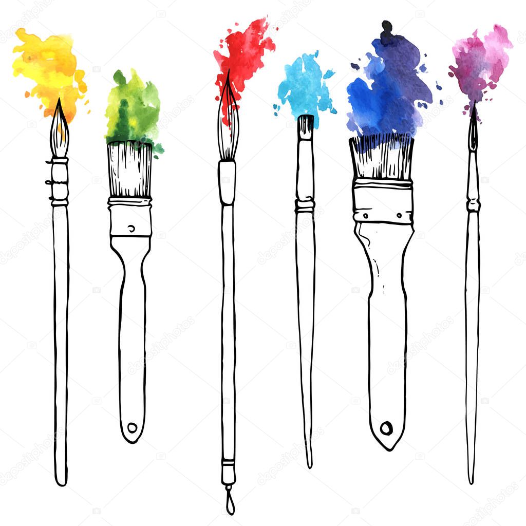 vector drawing paintbrushes with paint
