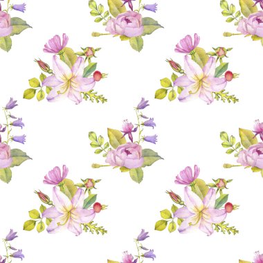 Sulu Boya Dikişsiz çiçek desenli